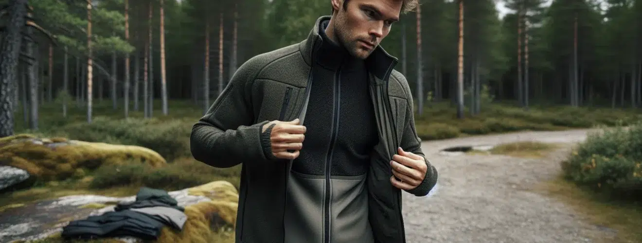 Person in norway showing layered clothing system on a cool autumn day