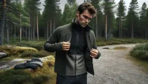 Person in norway showing layered clothing system on a cool autumn day