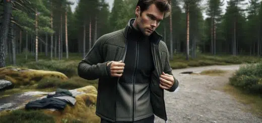 Person in norway showing layered clothing system on a cool autumn day