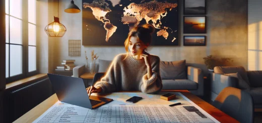 Young norwegian planning budget friendly european trip with laptop and map at home